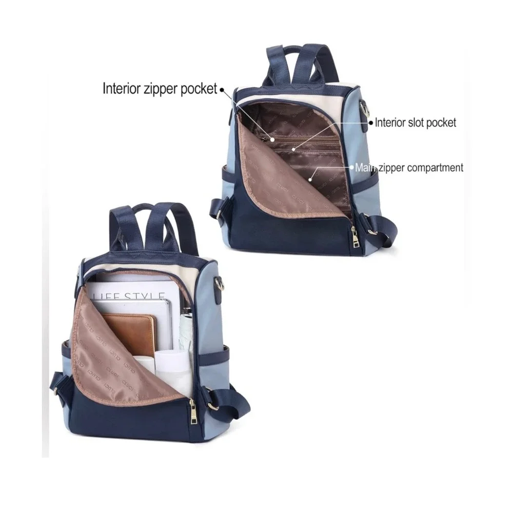 CLUCI Colorblock Convertible Backpack Purse Veg Women Cream‎ Navy Bluean Leather